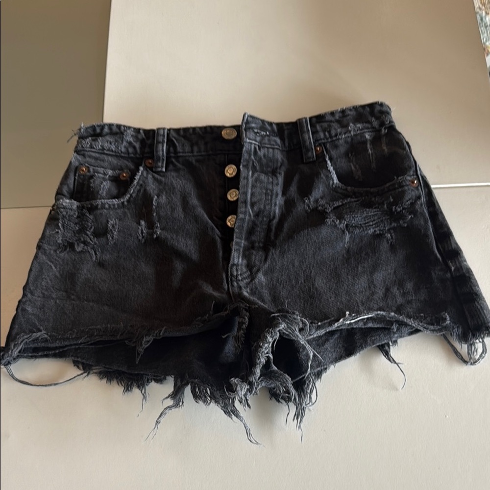 Zara Black High Waist Distressed Shorts